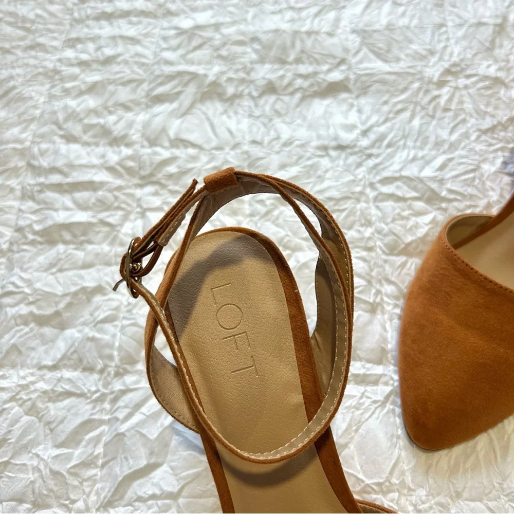 LOFT Cognac Suede Pointed-Toe Wedge Heels